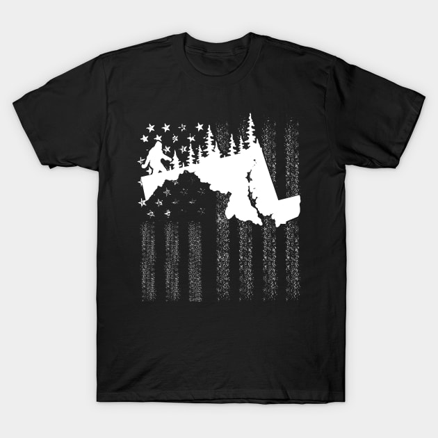 Maryland Bigfoot American Flag T-Shirt by Tesszero